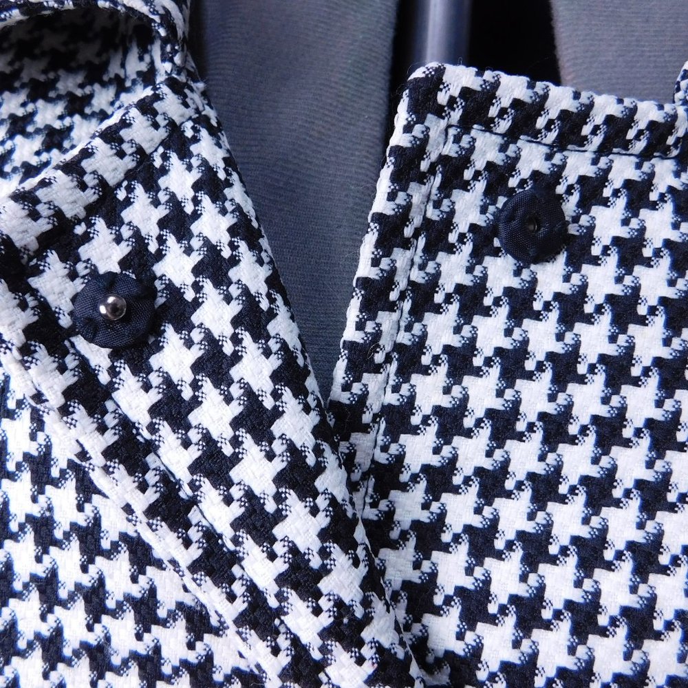 Tahari ASL Black and White Houndstooth Pea Coat - Picture 5 of 8